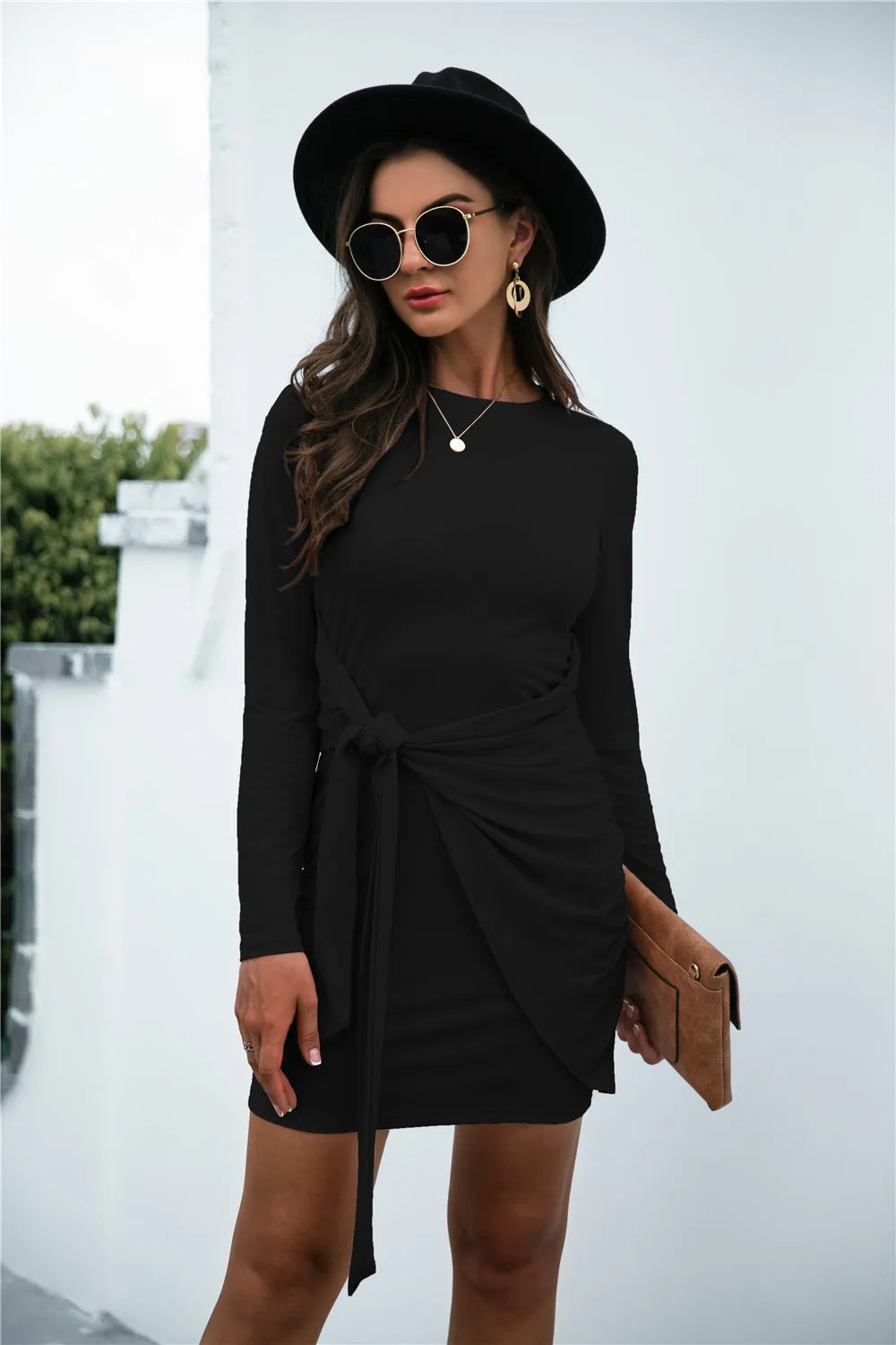🌟 Tied Round Neck Long Sleeve Mini Dress 🌟