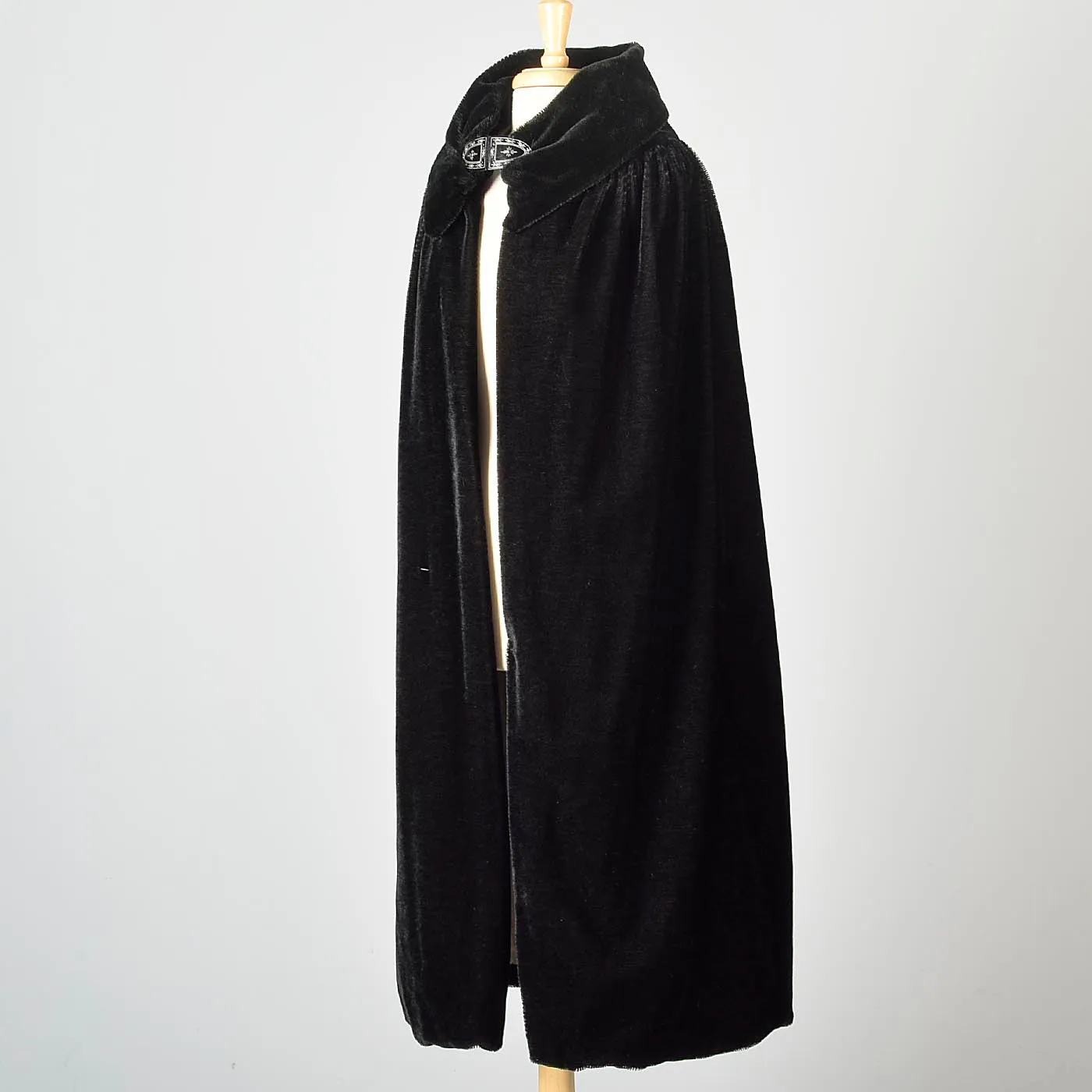 1920s Mohair Velvet Cape with Decorative Buckle