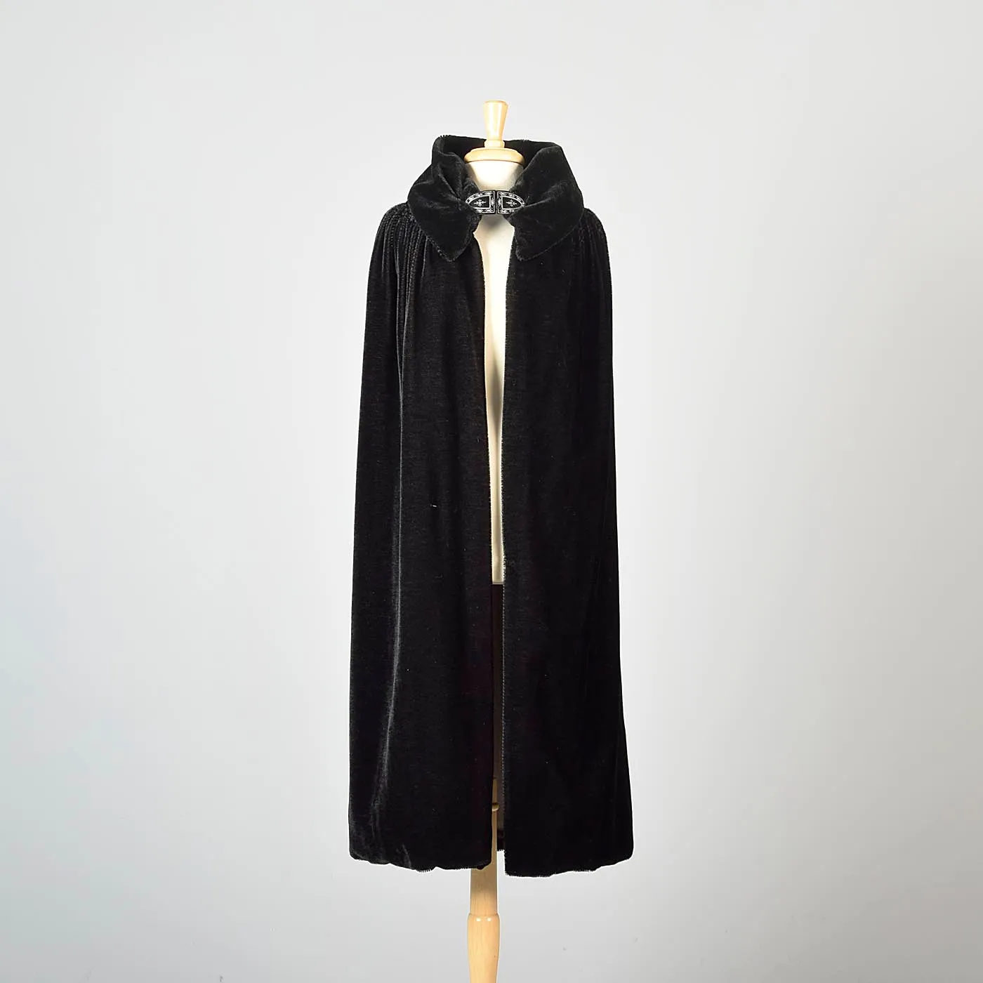 1920s Mohair Velvet Cape with Decorative Buckle
