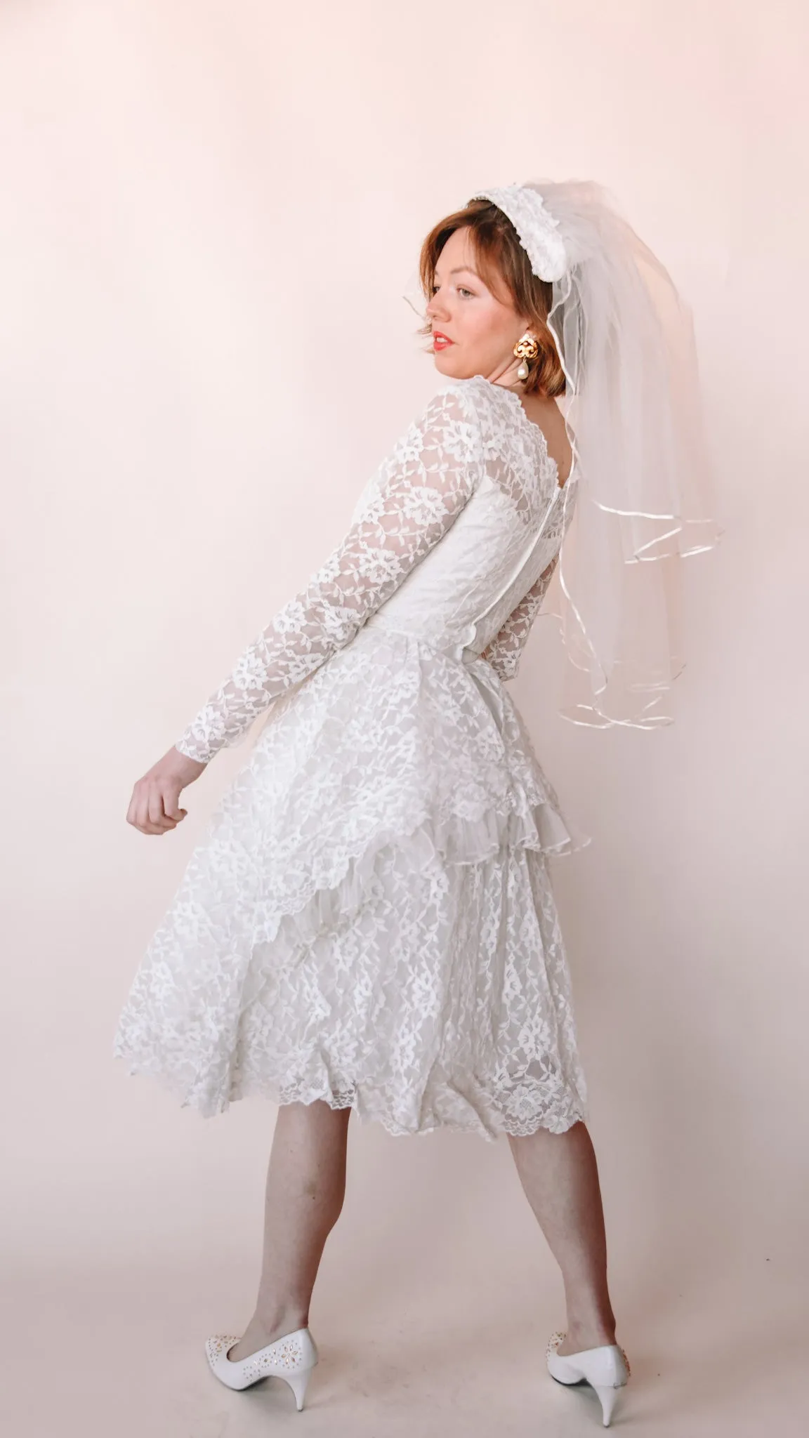 1950s Lace Fit and Flare Wedding Dress, sz. XS