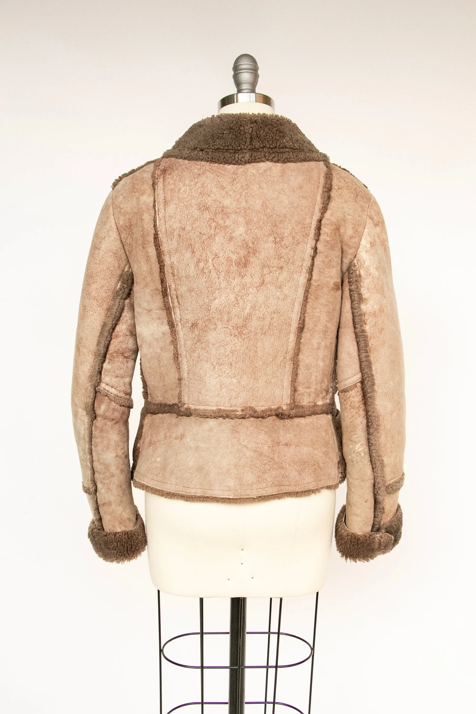 1970s Shearling Cropped Jacket Sheepskin Brown S