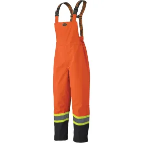 300D Trilobal Ripstop Waterproof Bib Pants, Polyester, Large, Black/High Visibility Orange