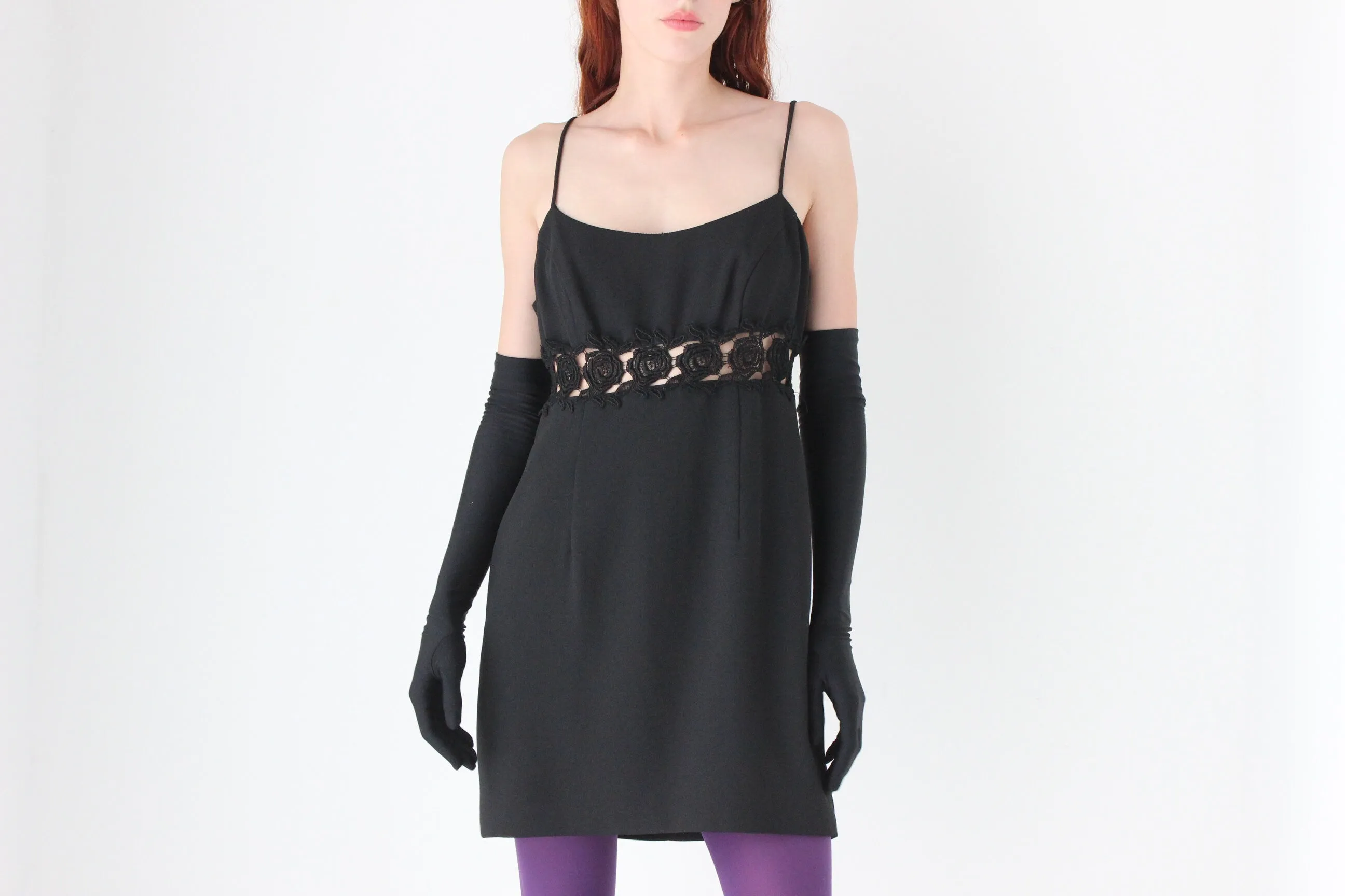 90s Tightrope Crepe Goth Mini w/ Cut Out Rose Centre