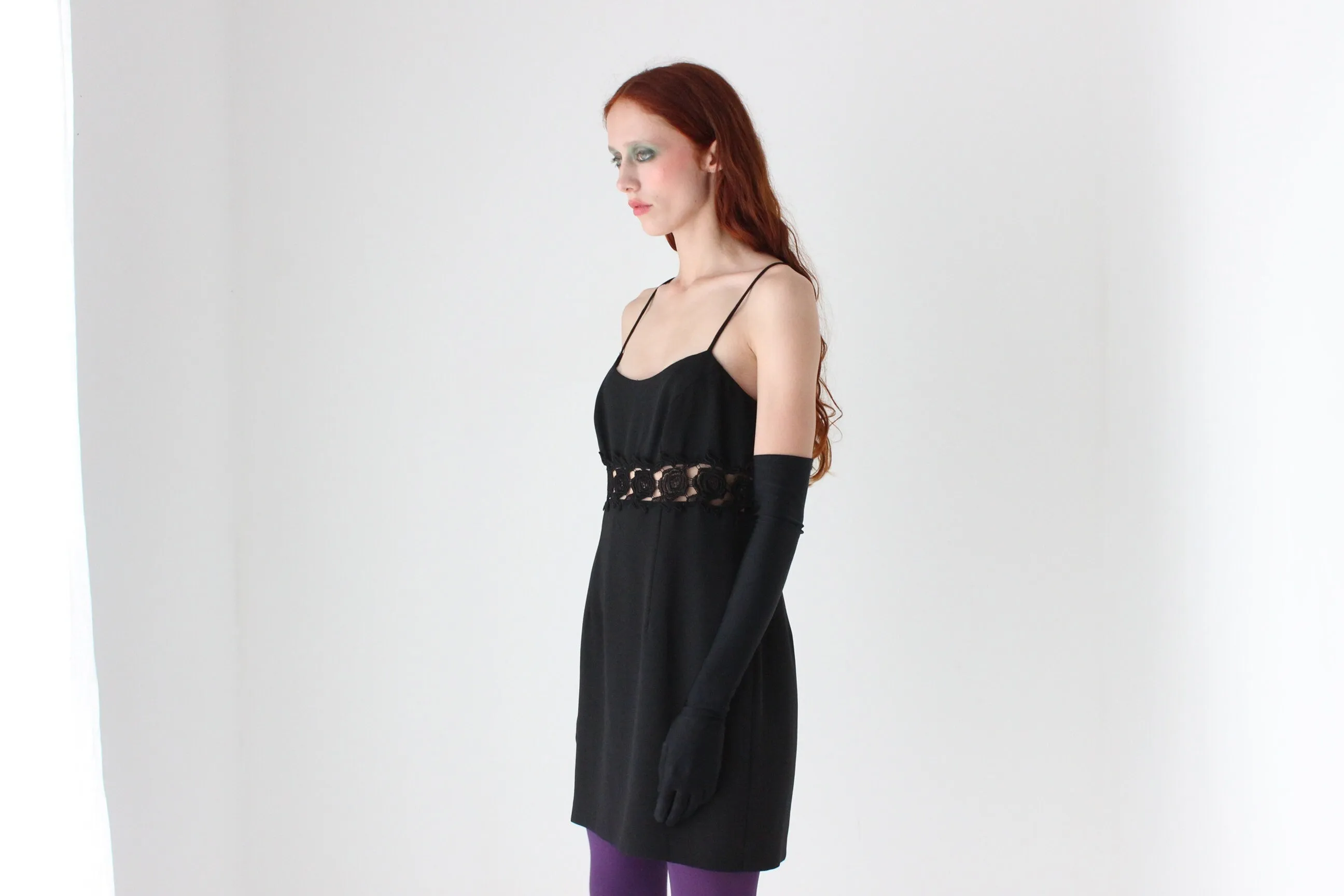 90s Tightrope Crepe Goth Mini w/ Cut Out Rose Centre