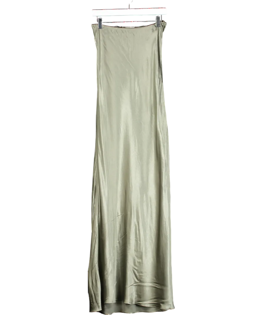 Anthropologie Green The Fleur Strapless Satin Maxi Slip Dress UK 12
