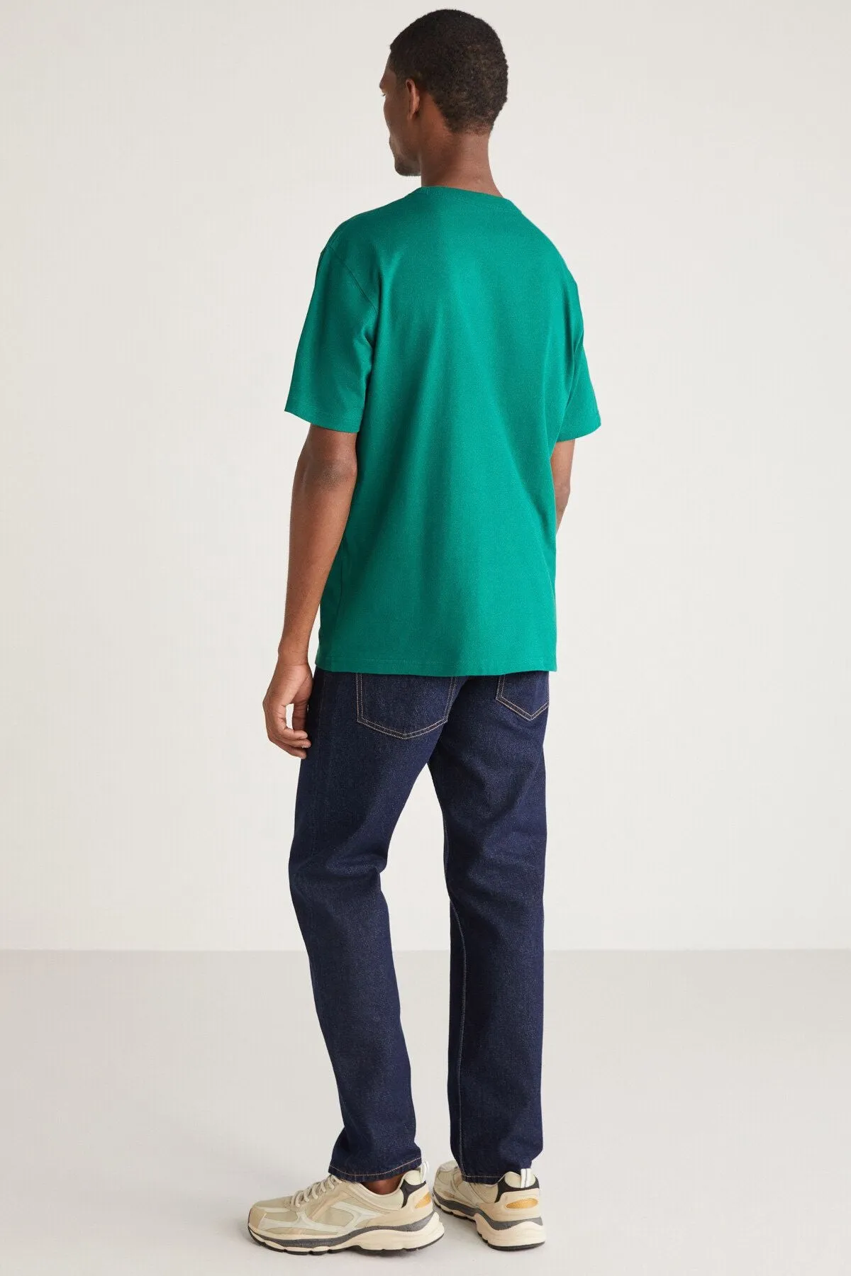 Astons Men's Relaxed 100 %Organic Cotton Thick Sudent Woven Green T-shirt