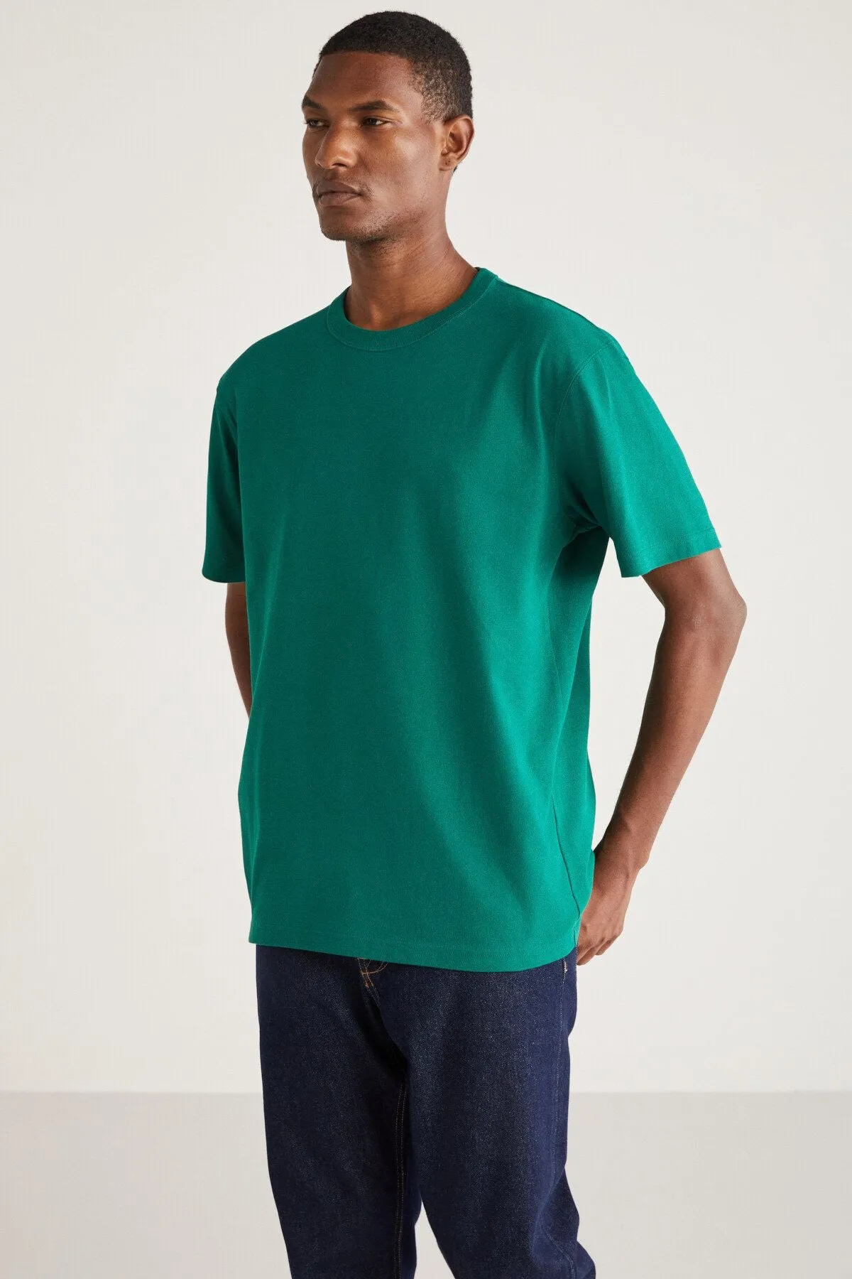 Astons Men's Relaxed 100 %Organic Cotton Thick Sudent Woven Green T-shirt