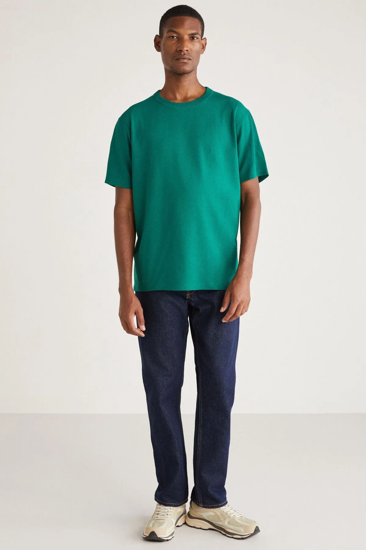 Astons Men's Relaxed 100 %Organic Cotton Thick Sudent Woven Green T-shirt