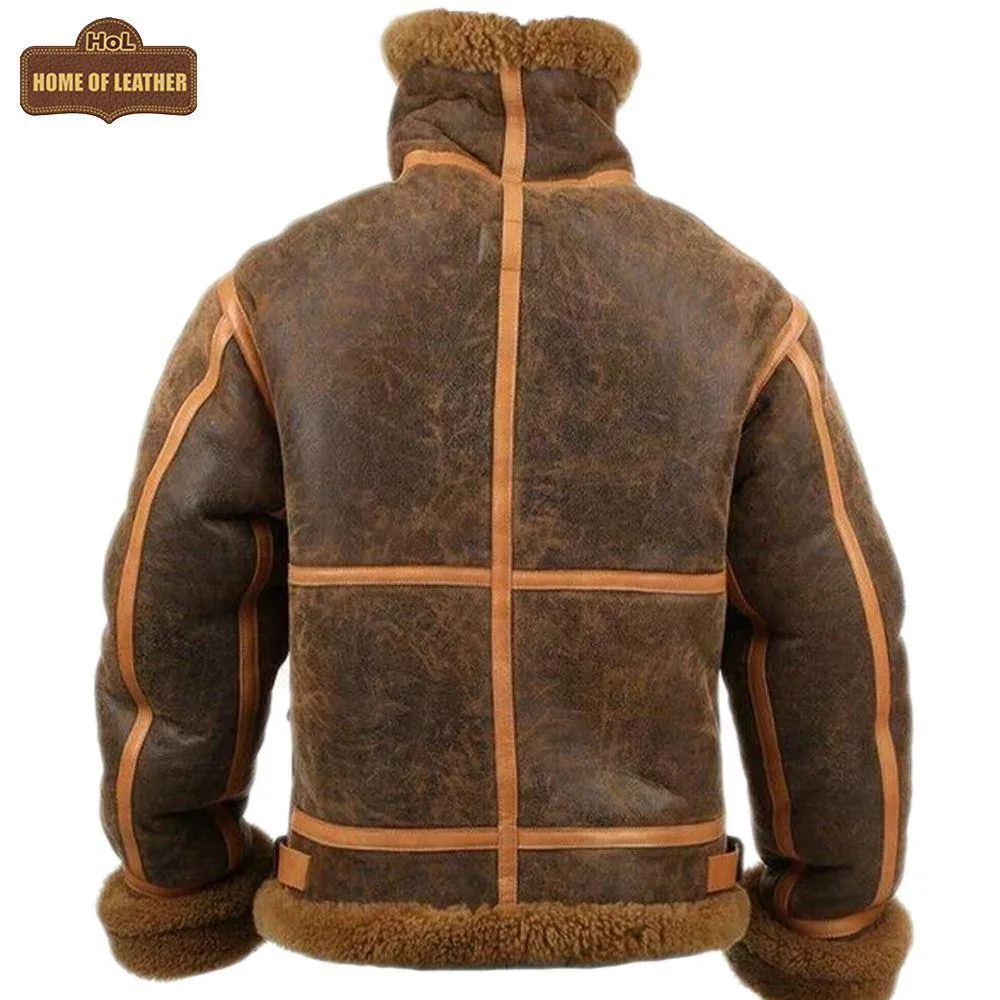 B015 RAF Copper Brown Shearling Winter Fashion Bomber Real Aviator Jacket
