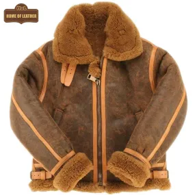 B015 RAF Copper Brown Shearling Winter Fashion Bomber Real Aviator Jacket