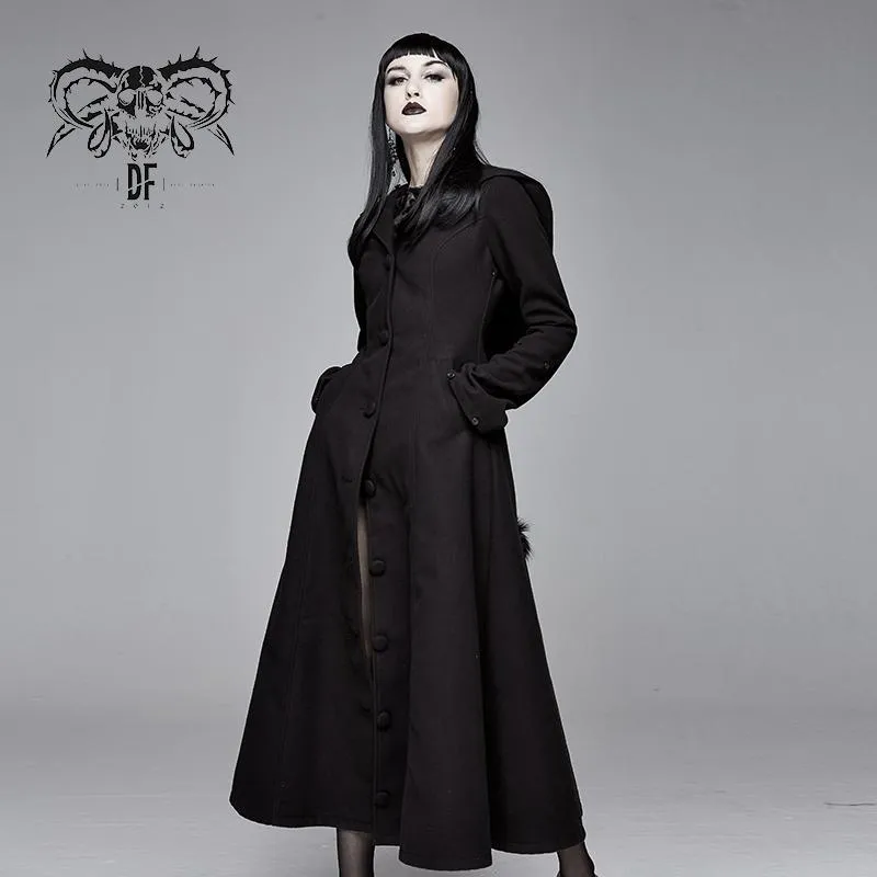 'Baroness' Gothic Long Coat with Fur Collar and Sleeves