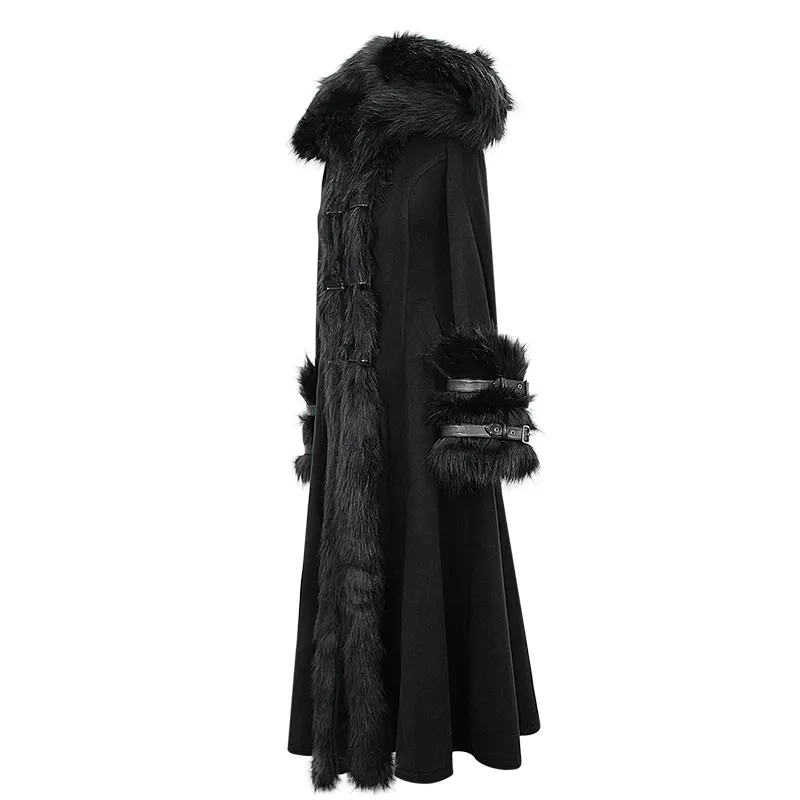 'Baroness' Gothic Long Coat with Fur Collar and Sleeves