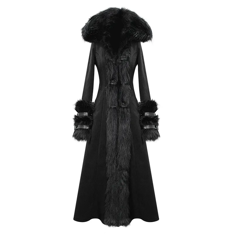 'Baroness' Gothic Long Coat with Fur Collar and Sleeves