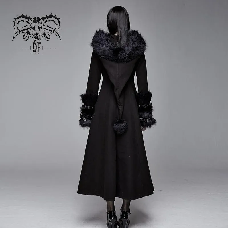 'Baroness' Gothic Long Coat with Fur Collar and Sleeves