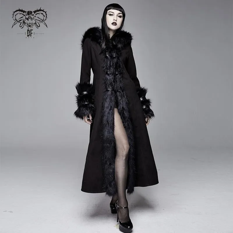 'Baroness' Gothic Long Coat with Fur Collar and Sleeves