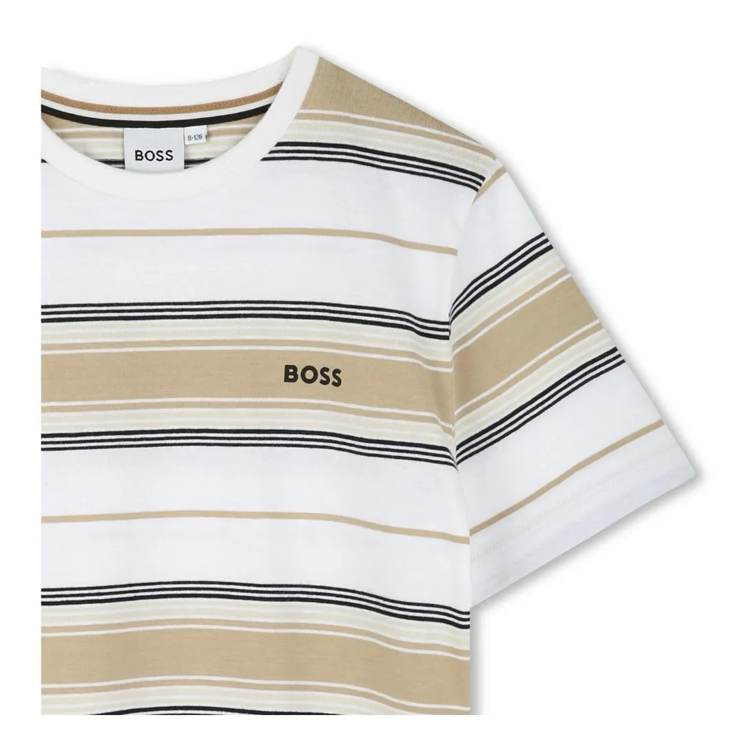 Beige & White Striped T-Shirt