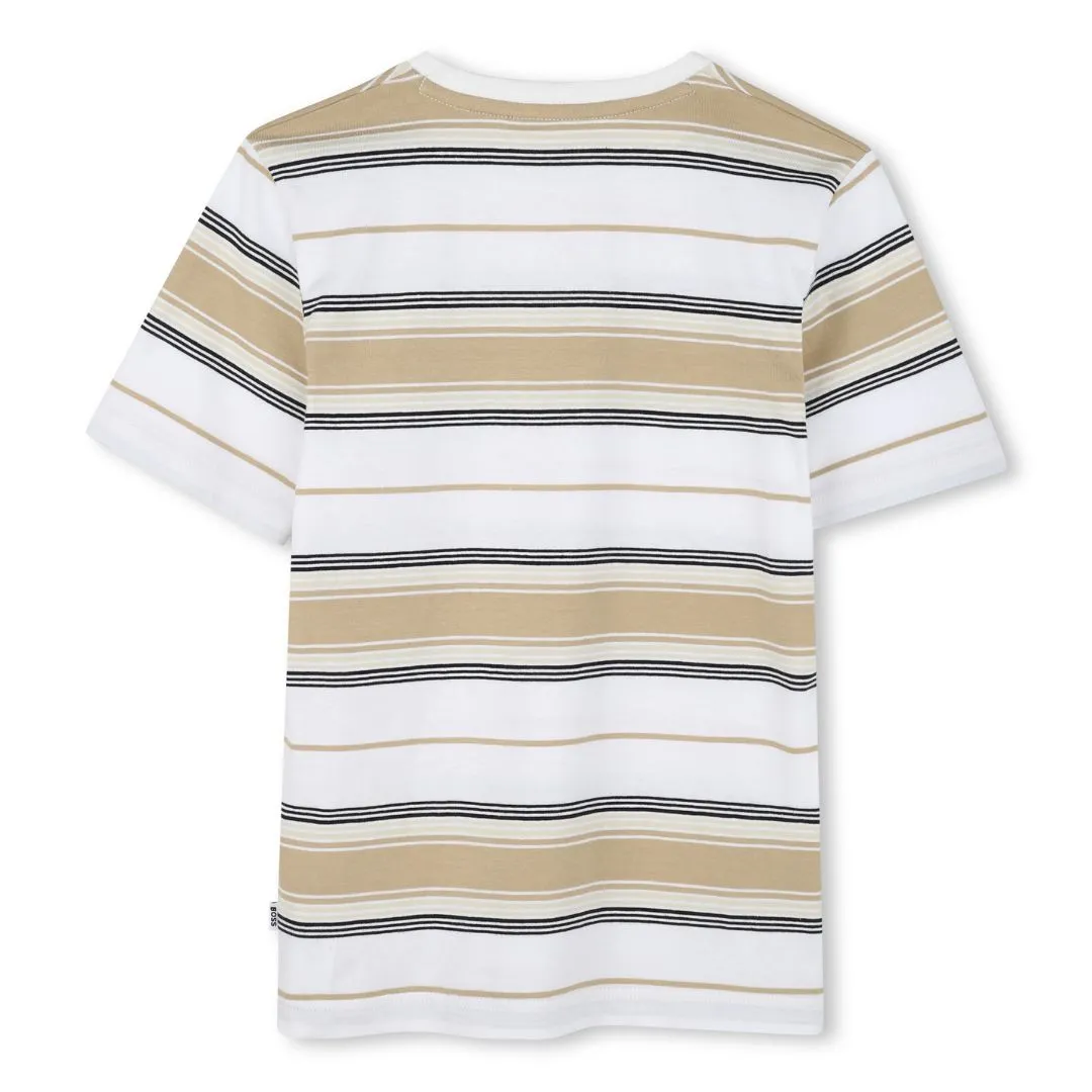 Beige & White Striped T-Shirt