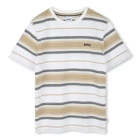 Beige & White Striped T-Shirt