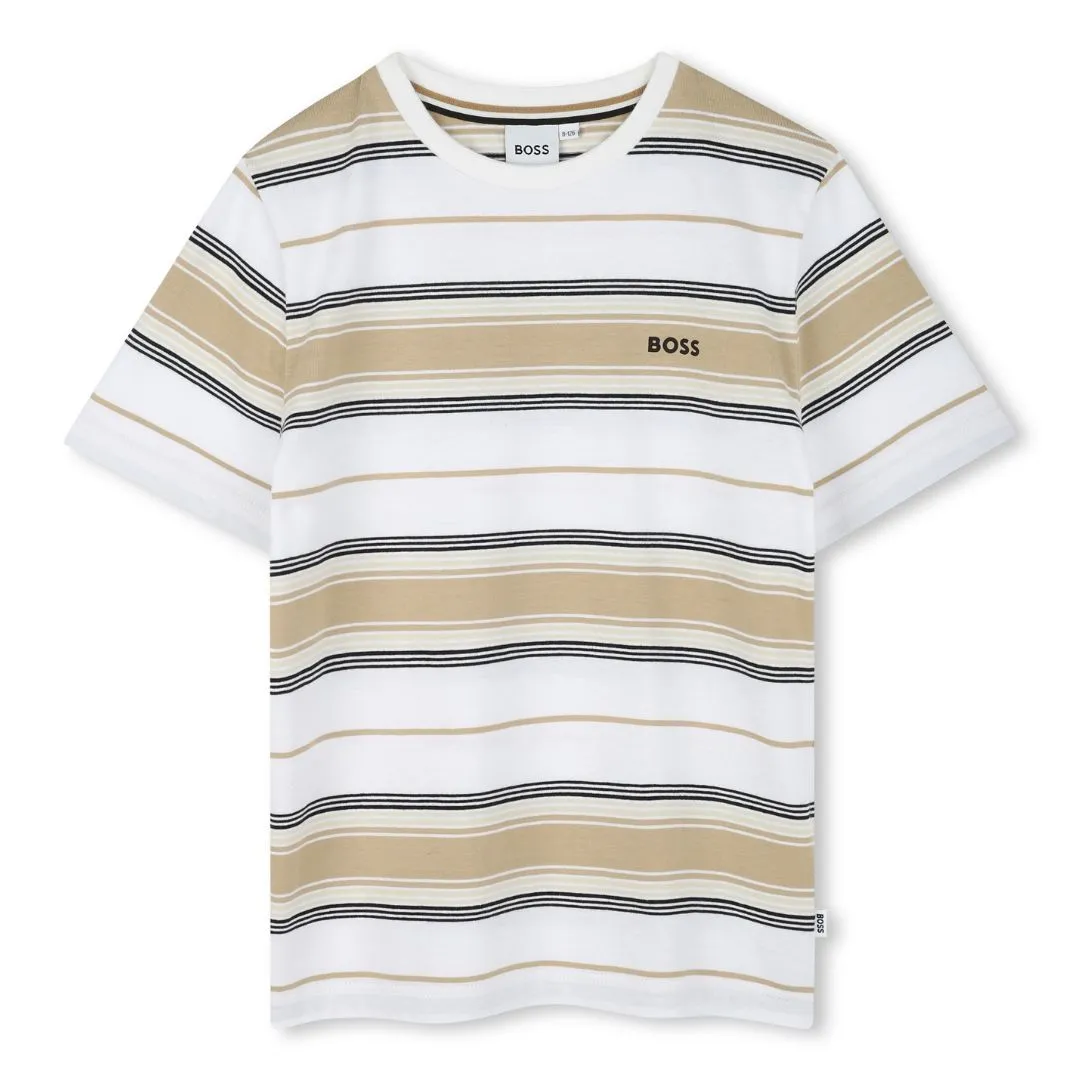 Beige & White Striped T-Shirt