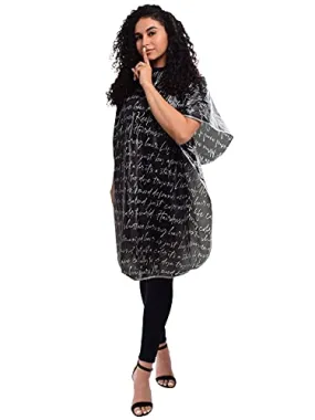 Betty Dain Hair Stylist Shampoo Cape, Waterproof & Stain Resistant Vinyl, Soft Nylon Neckband, Durable & Reusable Client Cover, Touch-and-close Fastener, 36 x 54 inches, Secret Messages - Black