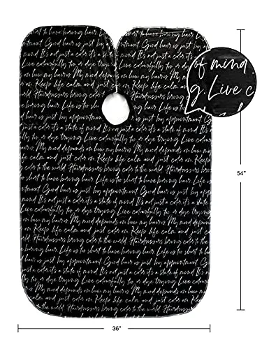 Betty Dain Hair Stylist Shampoo Cape, Waterproof & Stain Resistant Vinyl, Soft Nylon Neckband, Durable & Reusable Client Cover, Touch-and-close Fastener, 36 x 54 inches, Secret Messages - Black