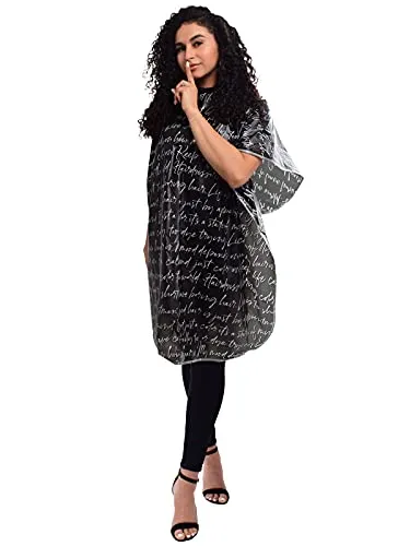 Betty Dain Hair Stylist Shampoo Cape, Waterproof & Stain Resistant Vinyl, Soft Nylon Neckband, Durable & Reusable Client Cover, Touch-and-close Fastener, 36 x 54 inches, Secret Messages - Black
