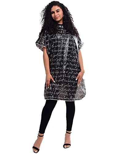 Betty Dain Hair Stylist Shampoo Cape, Waterproof & Stain Resistant Vinyl, Soft Nylon Neckband, Durable & Reusable Client Cover, Touch-and-close Fastener, 36 x 54 inches, Secret Messages - Black