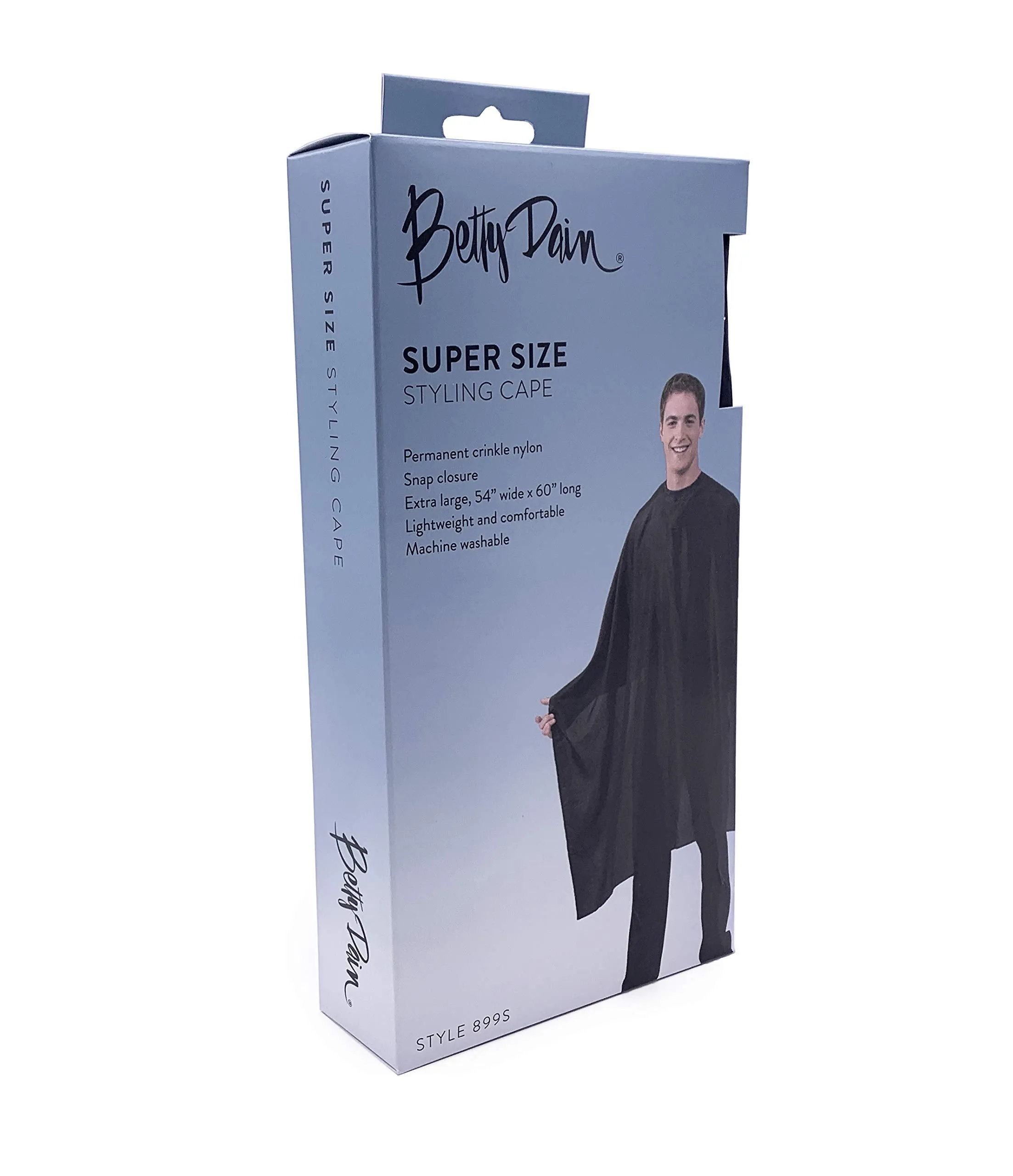 Betty Dain Lightweight Crinkle Nylon Hair Cutting/Styling Cape, Water Resistant, Machine Washable, Lightweight Nylon, Repels Hair, Snap Closure at Neck, Generous 54 x 60 inch Size, Black