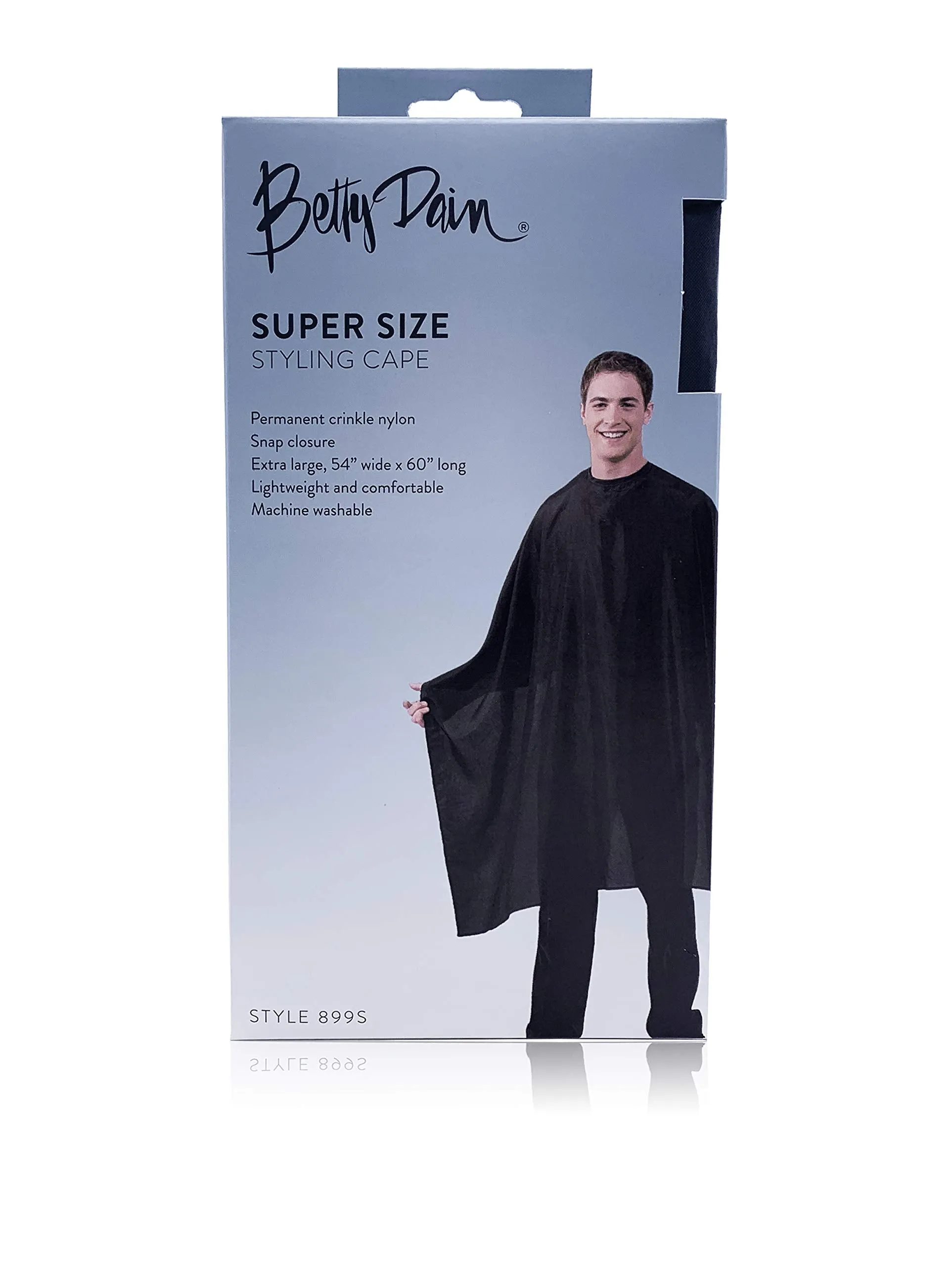 Betty Dain Lightweight Crinkle Nylon Hair Cutting/Styling Cape, Water Resistant, Machine Washable, Lightweight Nylon, Repels Hair, Snap Closure at Neck, Generous 54 x 60 inch Size, Black