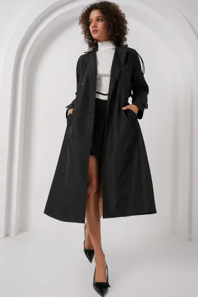 BGD Women Double Breasted Long Trench Coat - Black - Philadelphia