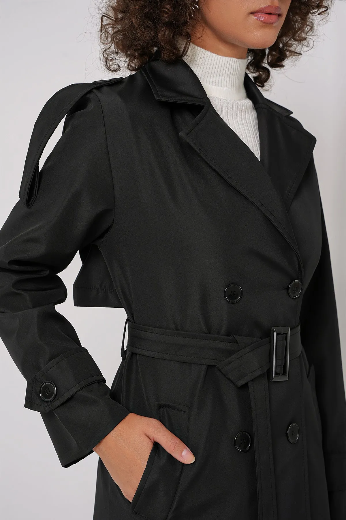BGD Women Double Breasted Long Trench Coat - Black - Philadelphia