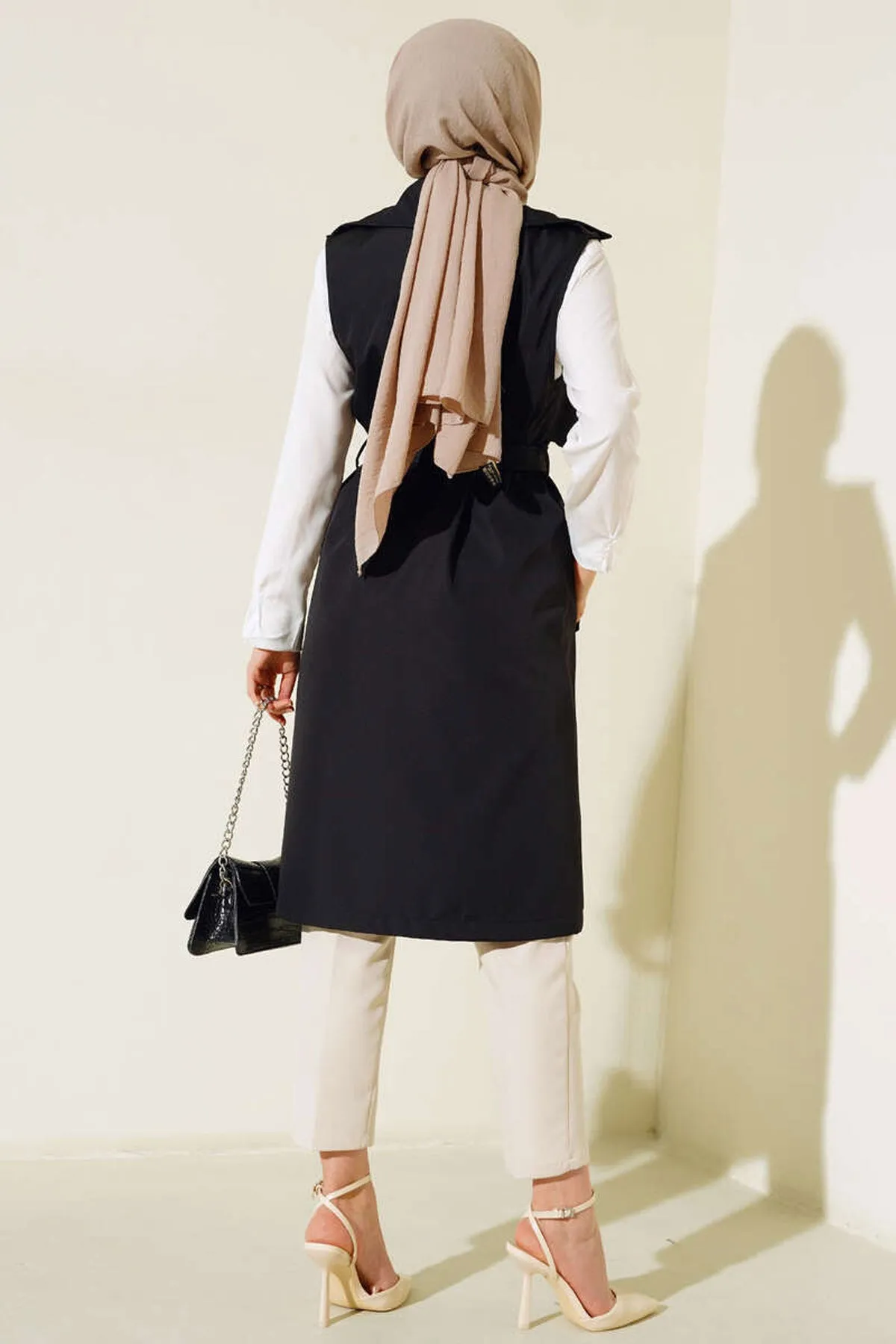BGD Women Double-Breasted Trench Coat Vest - Black - Avondale