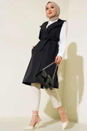BGD Women Double-Breasted Trench Coat Vest - Black - Avondale