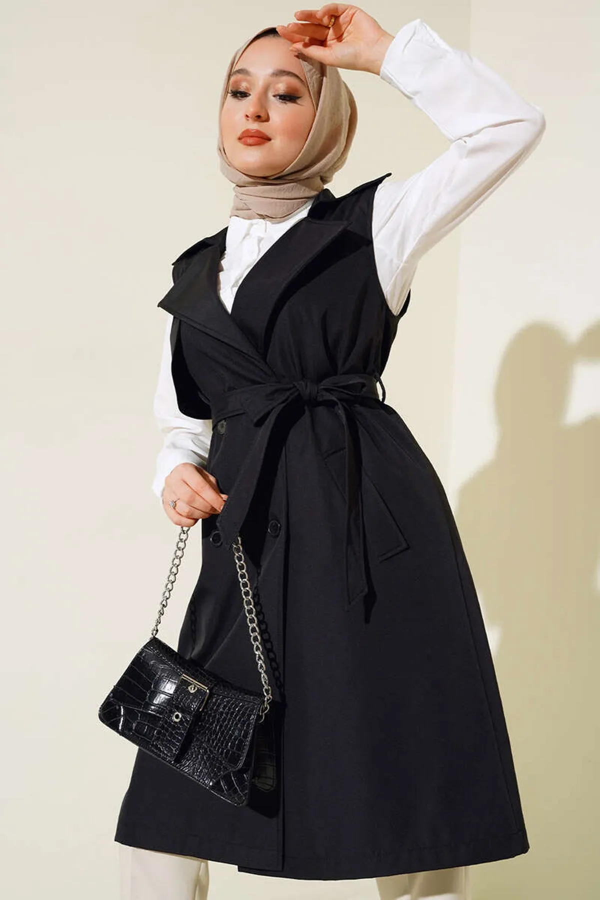 BGD Women Double-Breasted Trench Coat Vest - Black - Avondale