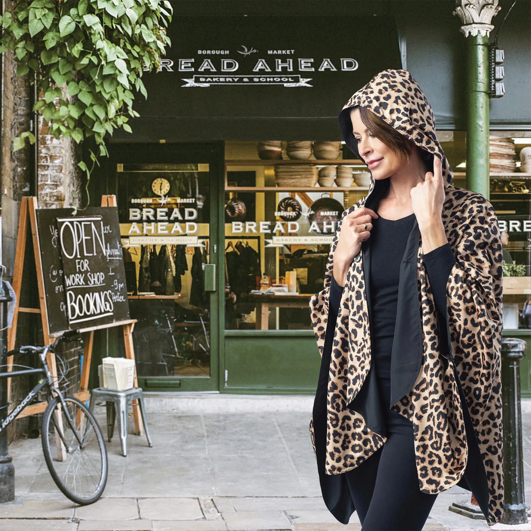 Black & Leopard Animal Print Womens Rain Cape - Rainproof Breathable Rain Poncho