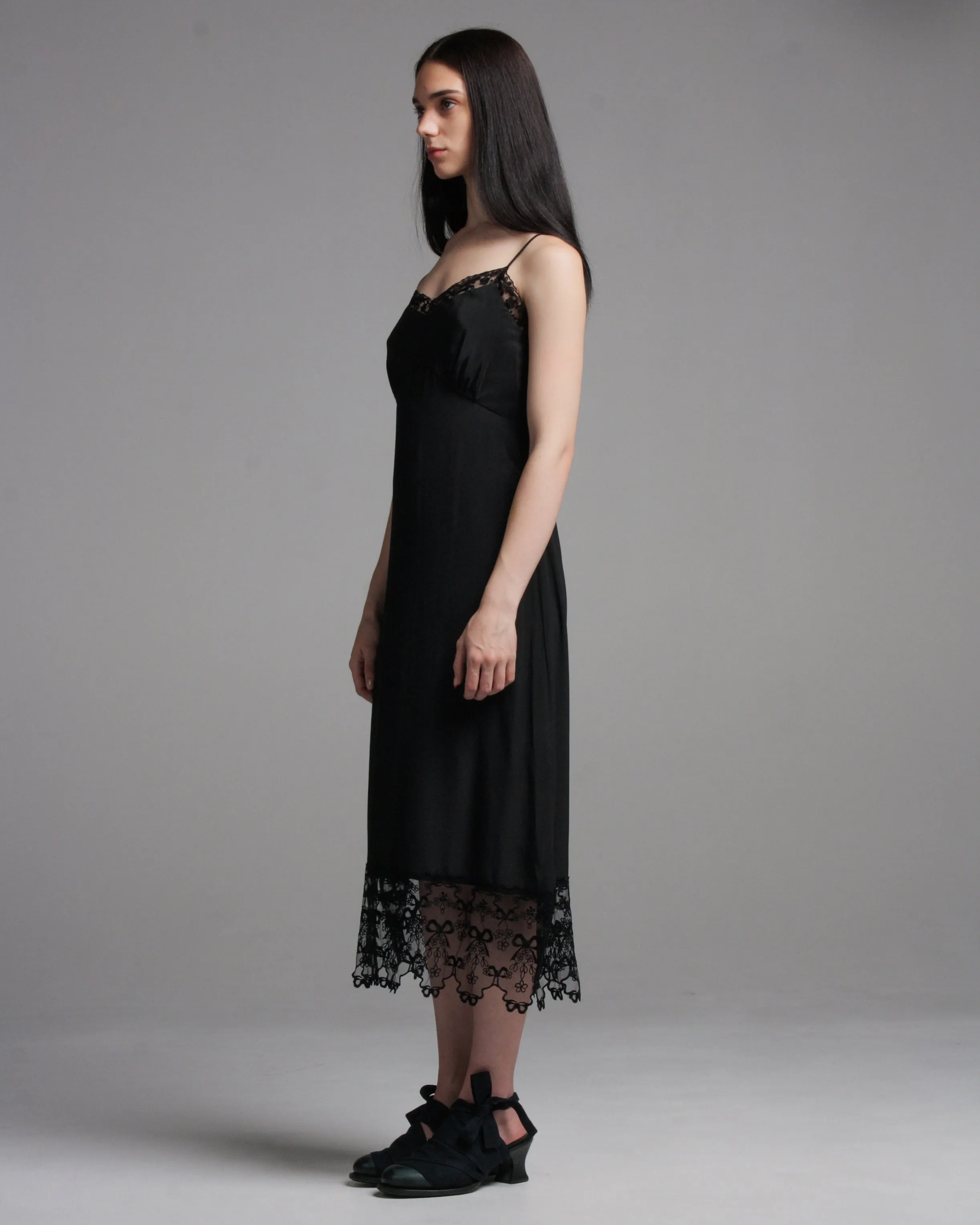Black Lace Trim Slip Dress