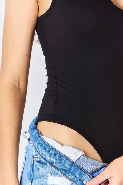 Black Microfiber Notched Tank Bodysuit