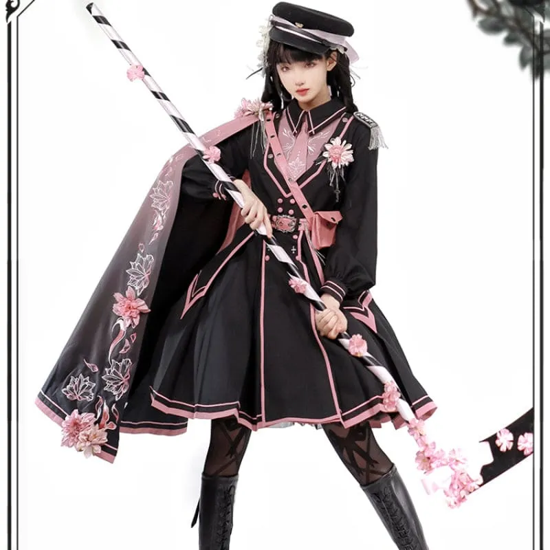 Black Pink Military Lolita Cape and Dress K19671
