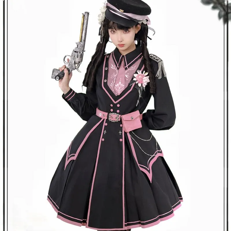 Black Pink Military Lolita Cape and Dress K19671