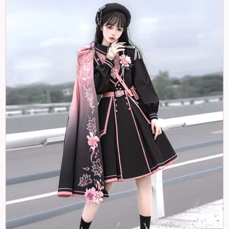 Black Pink Military Lolita Cape and Dress K19671
