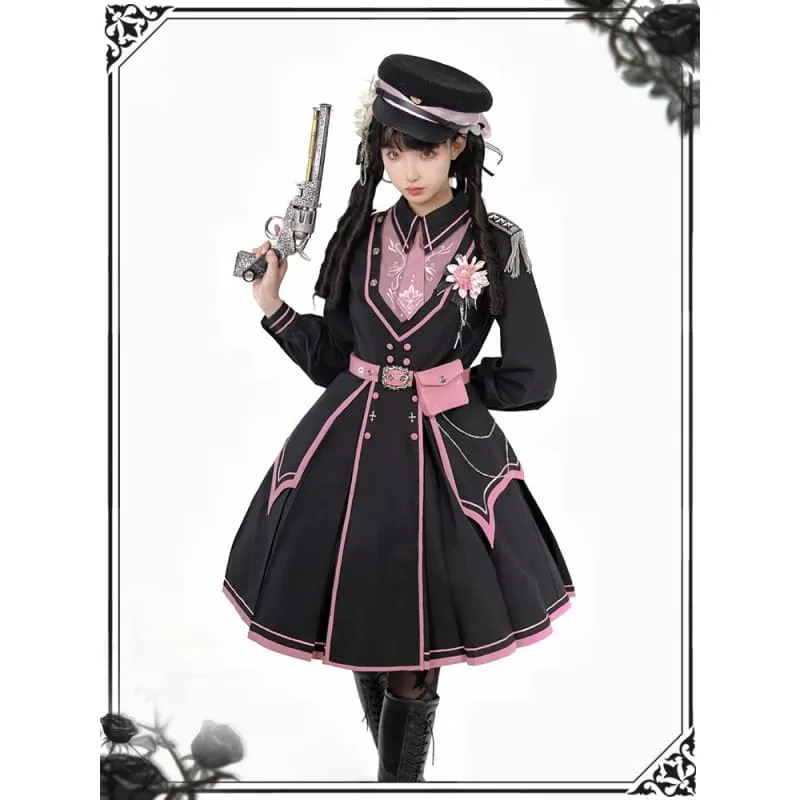 Black Pink Military Lolita Cape and Dress K19671