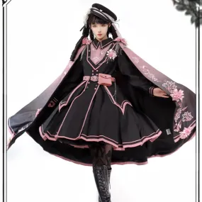 Black Pink Military Lolita Cape and Dress K19671