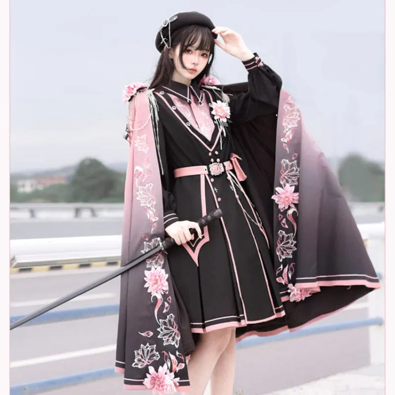 Black Pink Military Lolita Cape and Dress K19671