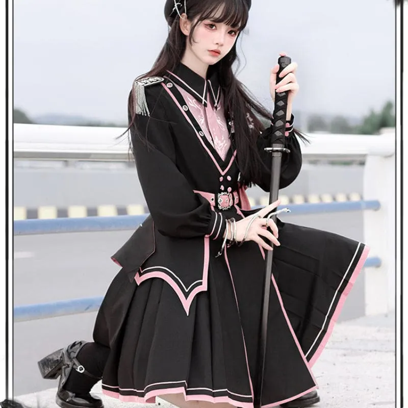 Black Pink Military Lolita Cape and Dress K19671