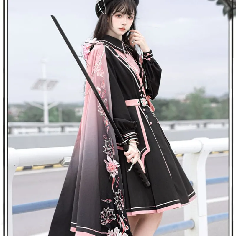 Black Pink Military Lolita Cape and Dress K19671