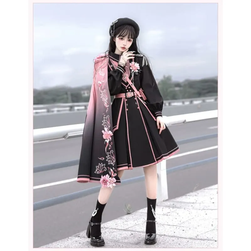 Black Pink Military Lolita Cape and Dress K19671
