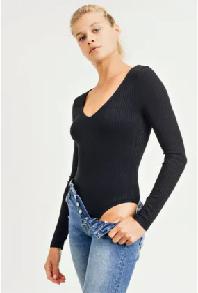 Black Ribbed Bodysuit
