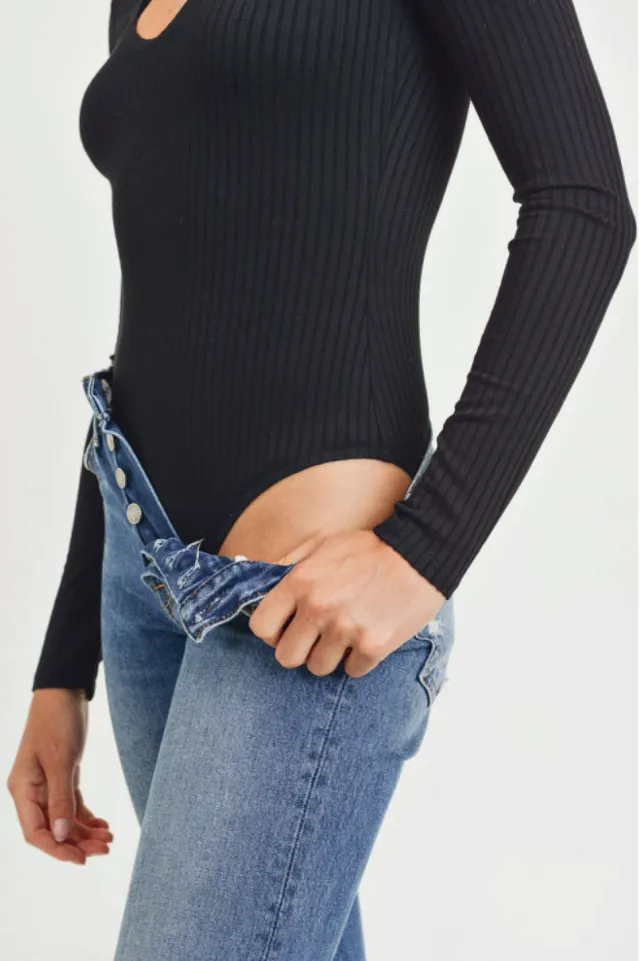 Black Ribbed Bodysuit
