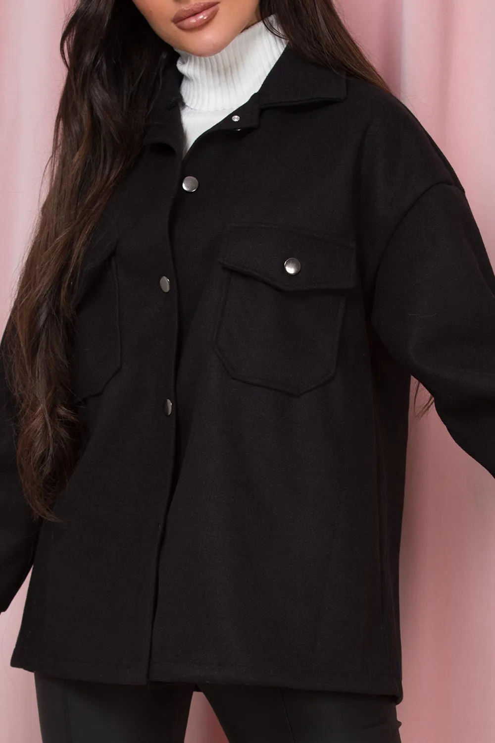 Black Shacket With Front Pockets