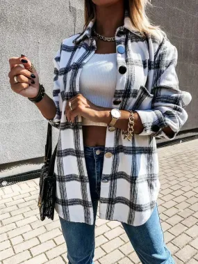 Black/White Plaid Button Down Shacket